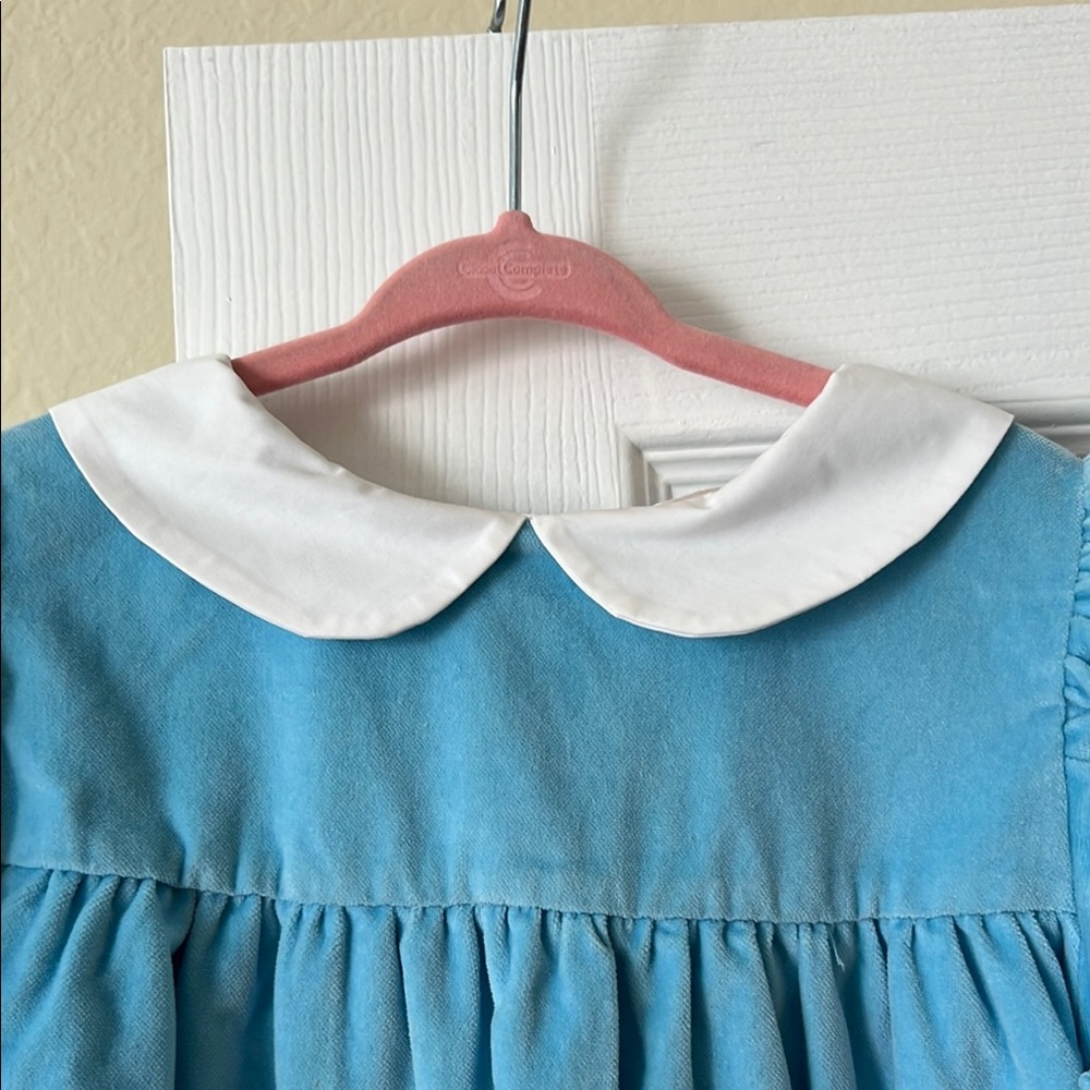 Blue Dress with Long Puff Sleeves and Peter Pan Collar - Picture 4 of 10